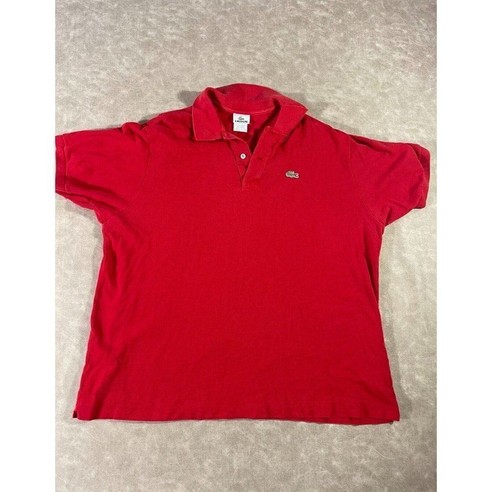 Lacoste Men's Short Sleeve Logo Golf Polo Shirt Collared Cotton Red Size 8